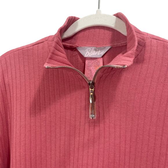 Vintage 80s Blair Pink Quarter Zip Knit Sweater Top Collared Preppy Medium - Picture 2 of 9
